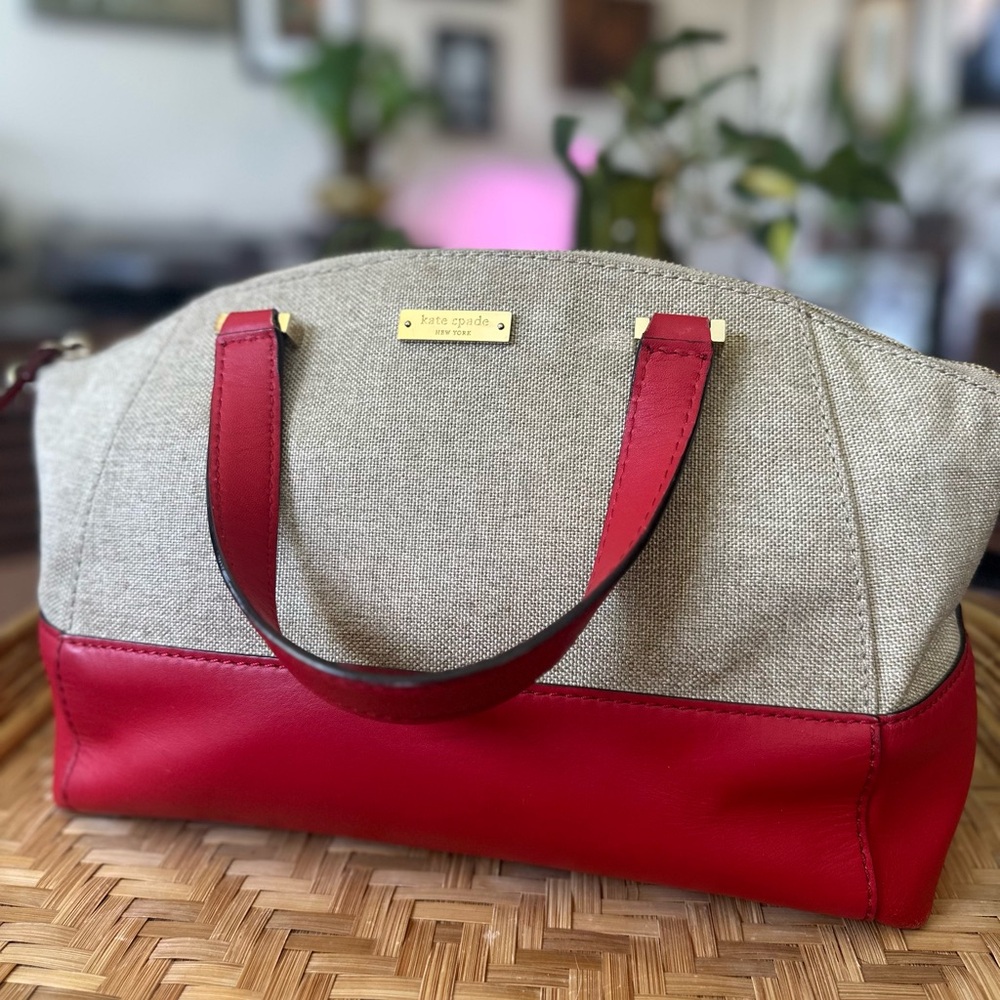 Kate Spade canvas & leather satchel w red trim 
classic, structured everyday bag
